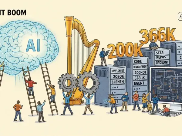Editorial illustration for: Inside the AI-Agent Boom: From Claude Code Anonymous to 366K-Star Repos