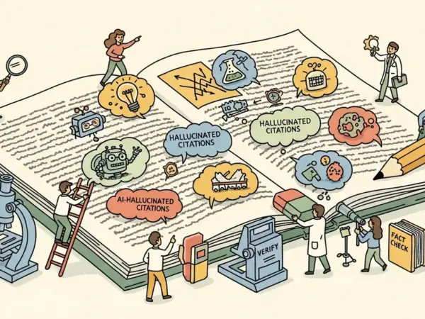 Editorial illustration for: AI-Hallucinated Citations 12x More Common in Biomedical Papers