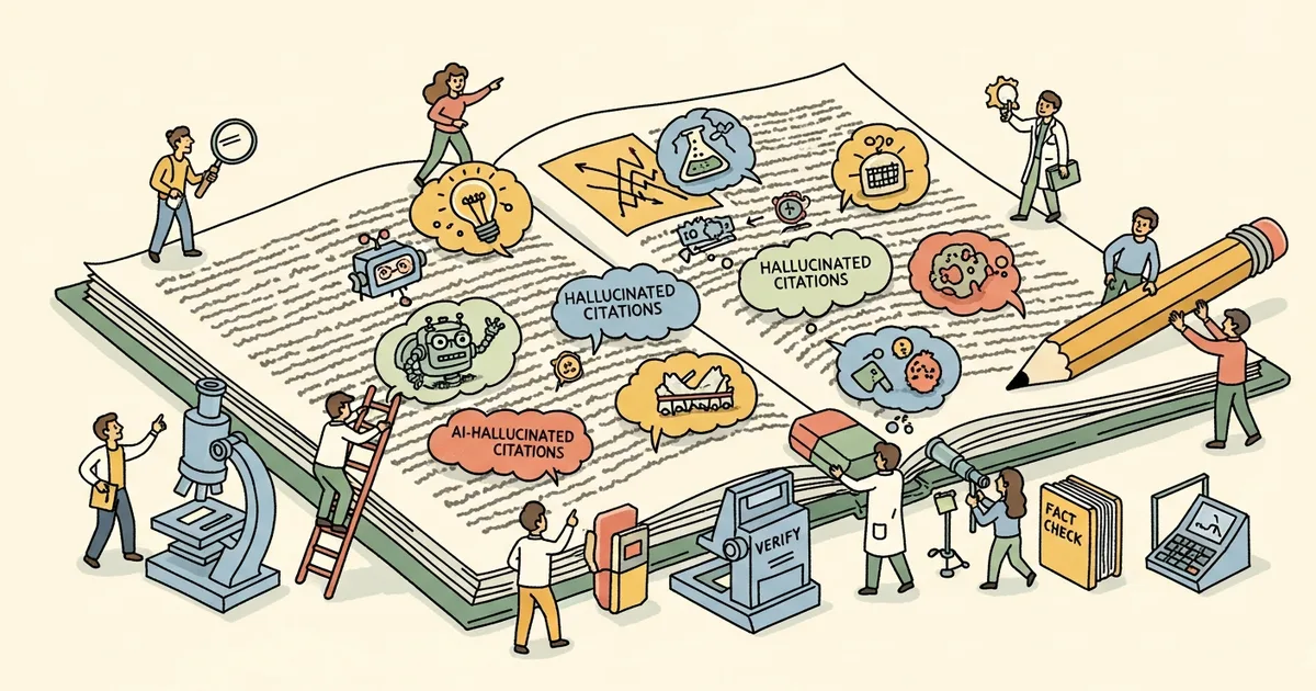 Editorial illustration for: AI-Hallucinated Citations 12x More Common in Biomedical Papers