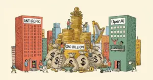 Editorial illustration for: AI Startup Revenue Hits $80 Billion — Anthropic and OpenAI Capture 89%