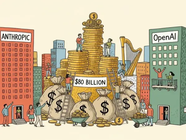 Editorial illustration for: AI Startup Revenue Hits $80 Billion — Anthropic and OpenAI Capture 89%