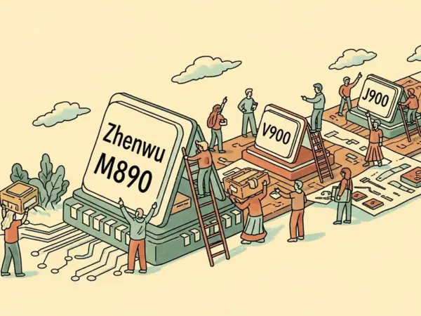 Editorial illustration for: Alibaba Unveils Zhenwu M890 AI Agent Chip and Multi-Year Roadmap to V900 and J900