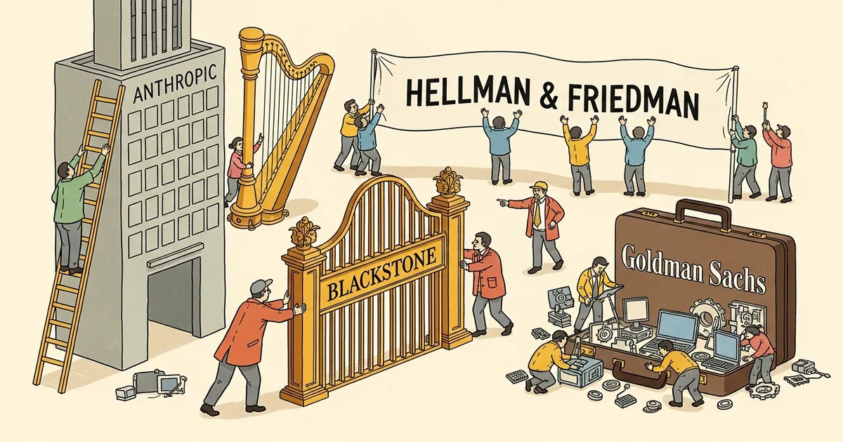 Editorial illustration for: Anthropic, Blackstone, Hellman & Friedman, and Goldman Sachs Form Mid-Market Enterprise AI Servic