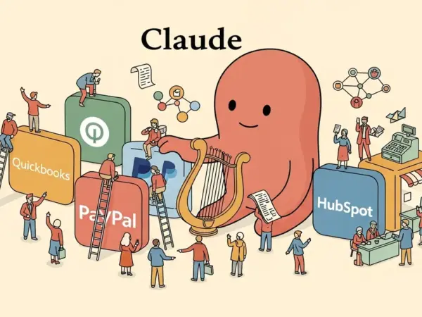 Editorial illustration for: Anthropic Launches Claude for Small Business with 15 Workflows Across QuickBooks, PayPal, HubSpot