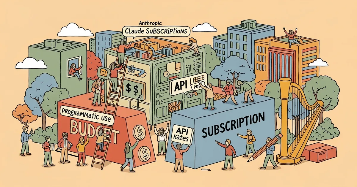Editorial illustration for: Anthropic Splits Claude Subscriptions: Programmatic Use Gets Separate Budget at Full API Rates