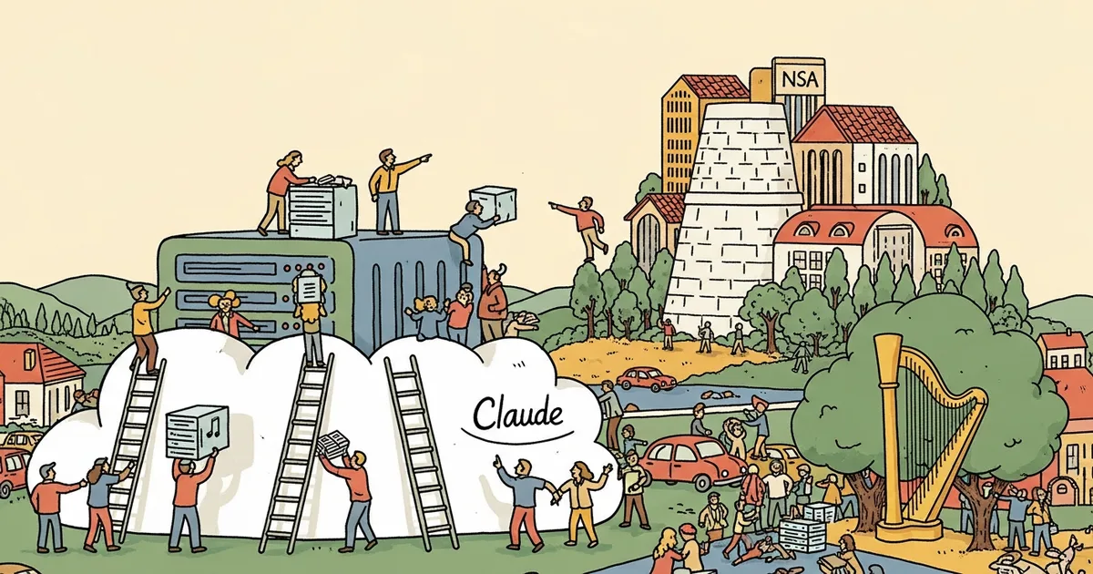 Editorial illustration for: Anthropic to Keep Supplying Claude to NSA Despite Pentagon Risk Flag