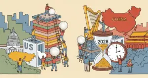 Editorial illustration for: Anthropic Policy Paper Tells Washington 2028 Is the Cutoff to Lock In Compute Lead Over China