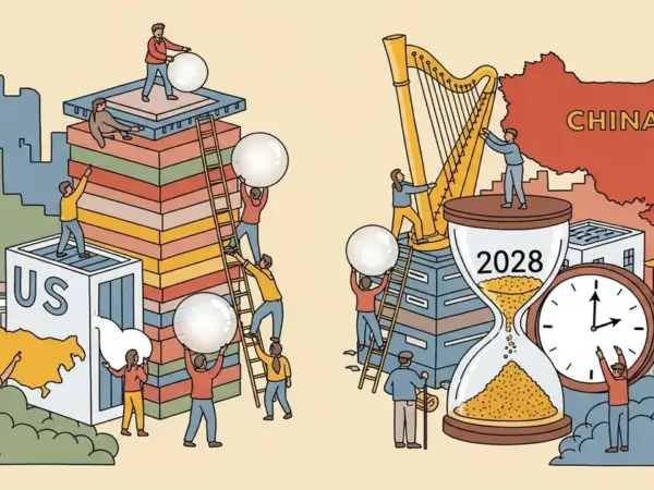 Editorial illustration for: Anthropic Policy Paper Tells Washington 2028 Is the Cutoff to Lock In Compute Lead Over China