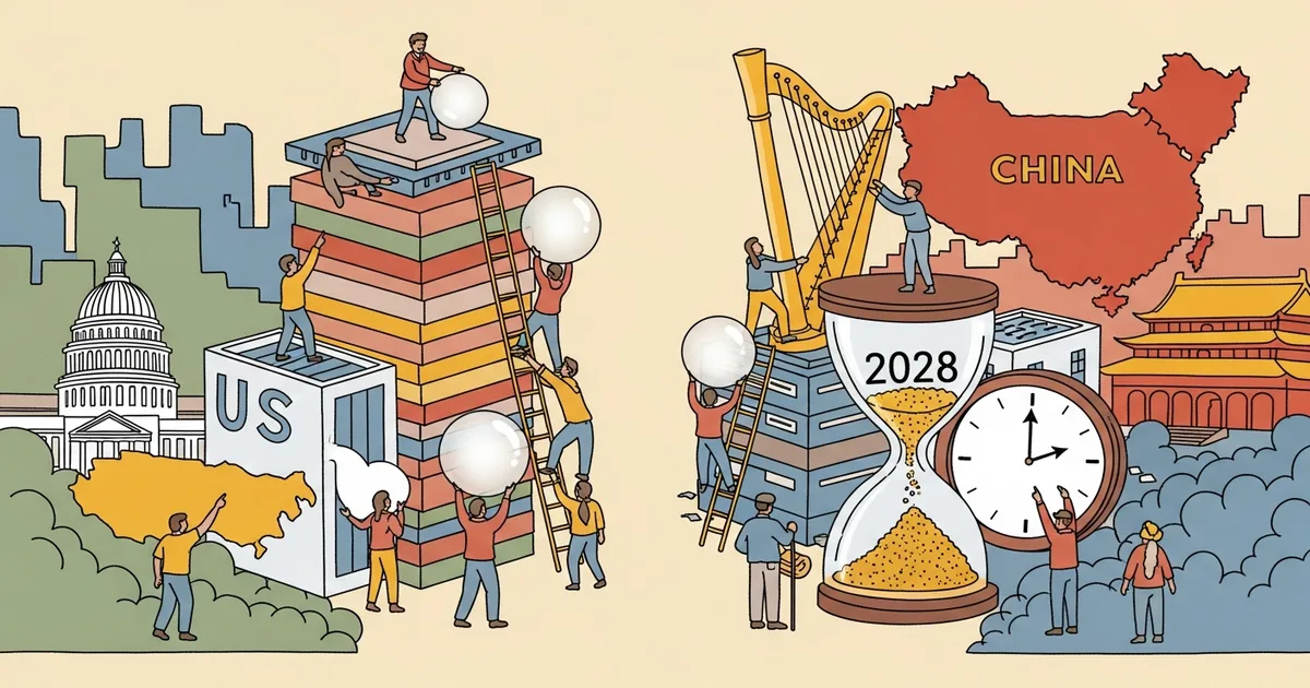 Editorial illustration for: Anthropic Policy Paper Tells Washington 2028 Is the Cutoff to Lock In Compute Lead Over China