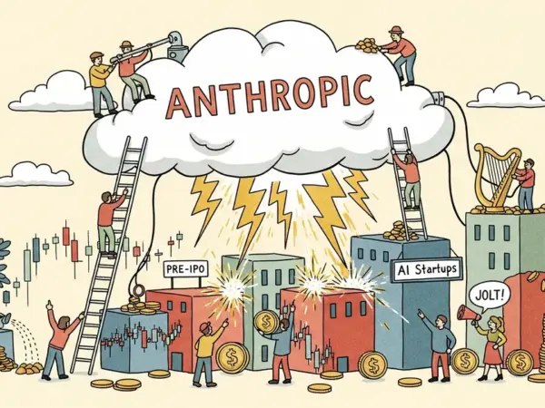 Editorial illustration for: Anthropic Sends Jolt Through Pre-IPO Secondary Market for AI Startup Shares