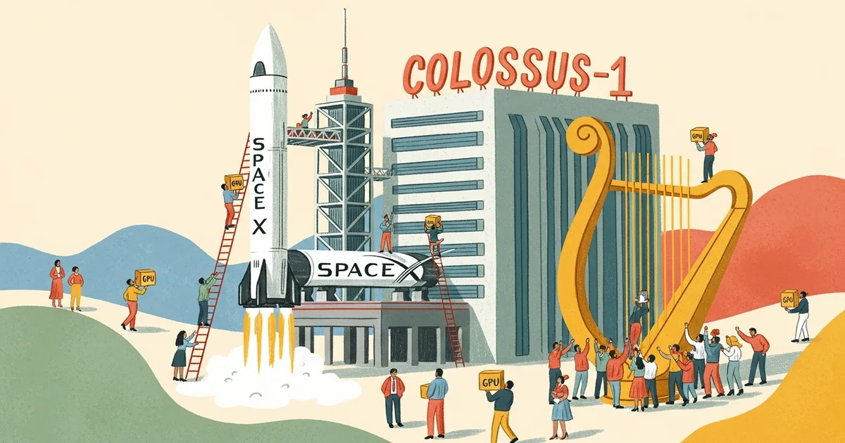 Editorial illustration for: Anthropic Signs Computing Deal With SpaceX, Tapping Colossus-1 Data Center for 220,000 GPUs