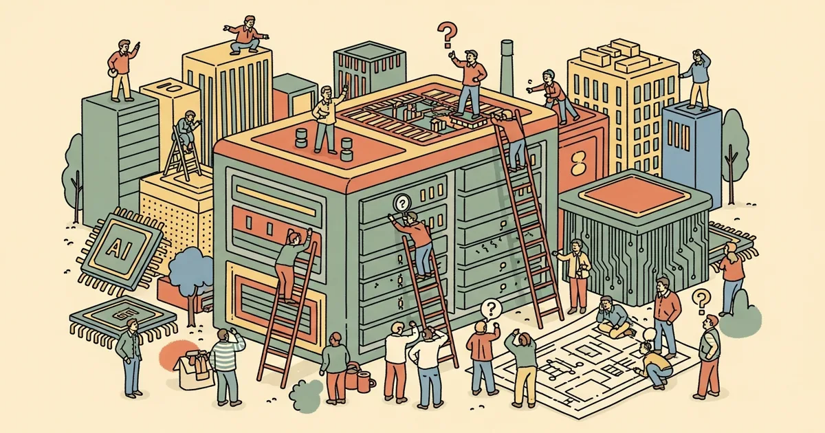 Editorial illustration for: Bloomberg Questions Whether Big Tech's Massive AI Capex Is a False Start