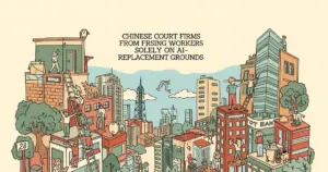 Editorial illustration for: Chinese Court Bars Firms From Firing Workers Solely on AI-Replacement Grounds