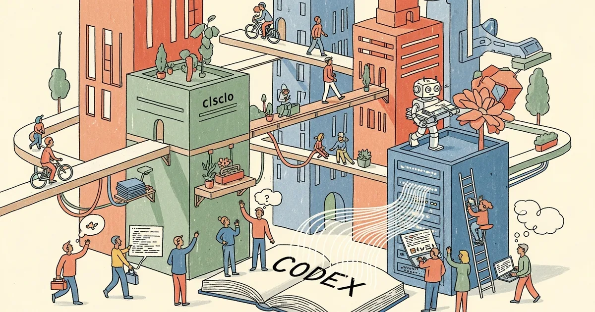 Editorial illustration for: Cisco-OpenAI: Codex Becomes Enterprise Engineering Teammate at Cisco