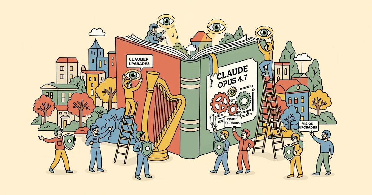 Editorial illustration for: Claude Opus 4.7 Launches with Cyber Safeguards and Vision Upgrades