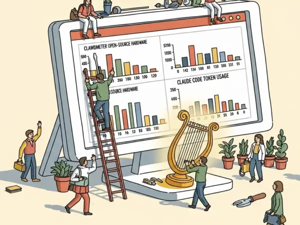 Editorial illustration for: Clawdmeter Open-Source Hardware Surfaces Claude Code Token Usage on a Desktop Display