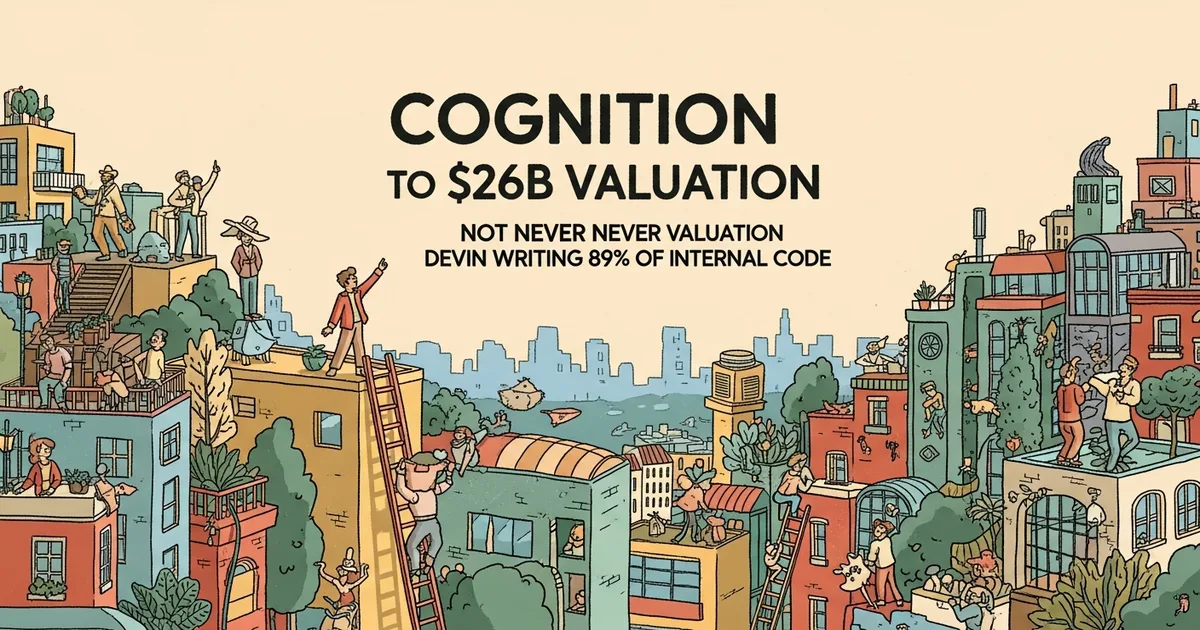 Editorial illustration for: Cognition Doubles to $26B Valuation; Devin Writes 89% Internal Code