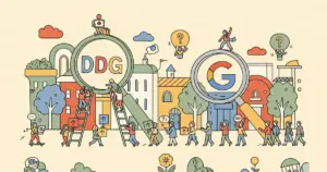 Editorial illustration for: DuckDuckGo Installs +30% as Users Reject Google's AI Search Overhaul