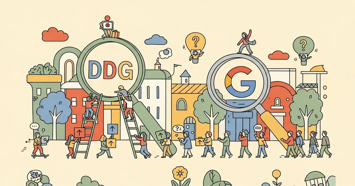 Editorial illustration for: DuckDuckGo Installs +30% as Users Reject Google's AI Search Overhaul
