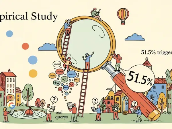 Editorial illustration for: Empirical Study: AI Overviews Trigger on 51.5% of Real Queries, Retrieve Different Sources Than G