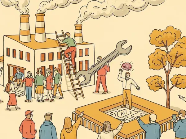 Editorial illustration for: GM Cuts 600 IT Workers in Deliberate AI Skills Swap