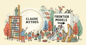 Editorial illustration for: METR Says It Can Barely Measure Claude Mythos; Palo Alto Calls Frontier Models 'Step-Change'