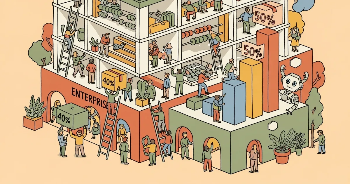 Editorial illustration for: OpenAI CRO Says Enterprise Now 40% of Revenue, Forecasts 50% by Year-End