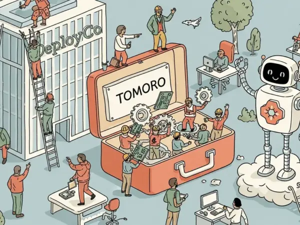 Editorial illustration for: OpenAI Launches DeployCo, Acquires Tomoro to Embed Engineers in Enterprise Rollouts