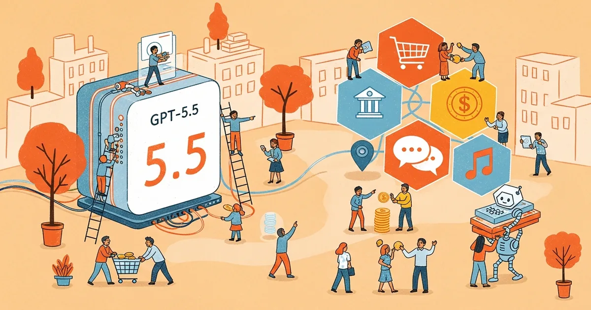 Editorial illustration for: OpenAI Releases GPT-5.5, Pushing Closer to Super-App Strategy