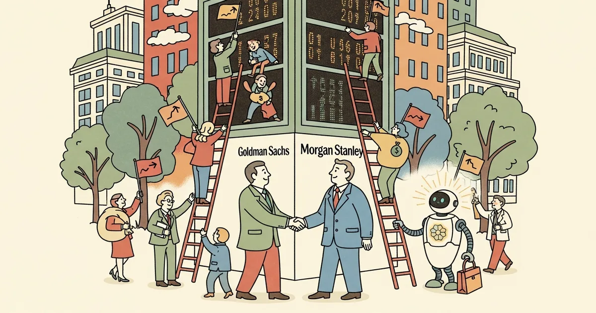 Editorial illustration for: OpenAI Targets September IPO with Goldman Sachs and Morgan Stanley as Lead Bankers
