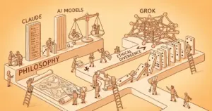 Editorial illustration for: Philosophy Bench Maps Ethical Divergence Across Frontier AI Models: Claude Most Deontological, Gr