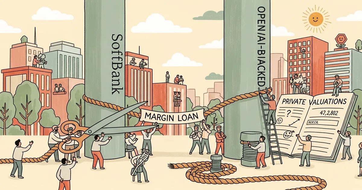 Editorial illustration for: SoftBank Cuts OpenAI-Backed Margin Loan from $10B to $6B as Lenders Balk at Private Valuations