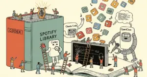 Editorial illustration for: Spotify Opens Library to AI-Generated Personal Podcasts via CLI Tool With Codex, Claude Code, and