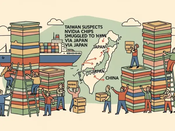 Editorial illustration for: Taiwan Suspects Nvidia Chips Smuggled to China Via Japan