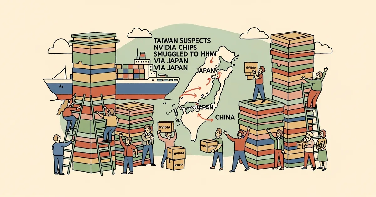 Editorial illustration for: Taiwan Suspects Nvidia Chips Smuggled to China Via Japan