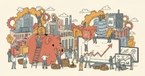Editorial illustration for: Taiwan Tech Firms Borrow Record $14.5B as AI Boom Fuels Demand