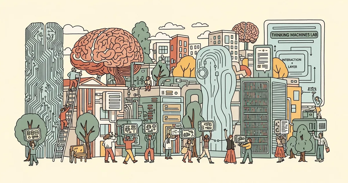 Editorial illustration for: Mira Murati's Thinking Machines Lab Ships First Model with 200ms Interaction Layer