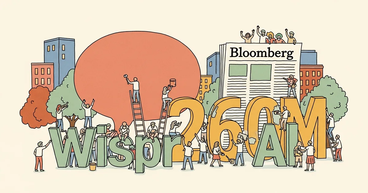 Editorial illustration for: Wispr AI in Talks to Raise $260M at $2 Billion Valuation, Bloomberg Reports
