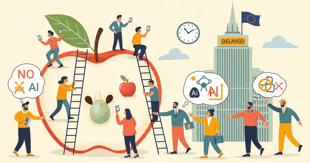 Editorial illustration for: Apple Delays Siri AI for EU iPhone Users, Blaming DMA Standoff