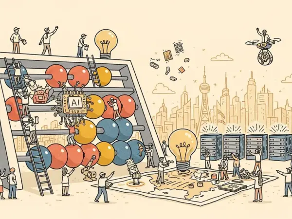 Editorial illustration for: China Preps a $295 Billion Plan to Fund a Nationwide AI Buildout