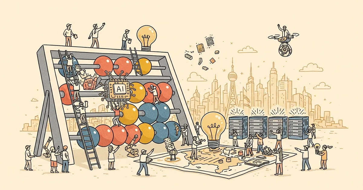 Editorial illustration for: China Preps a $295 Billion Plan to Fund a Nationwide AI Buildout