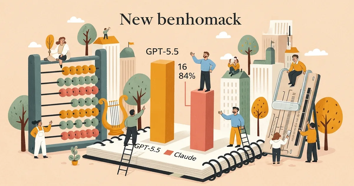 Editorial illustration for: A New Benchmark Exposed a 16-Point Gap Between GPT-5.5 and Claude