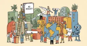 Editorial illustration for: OpenAI Lays Out Its AI Policy and Political-Advocacy Stance