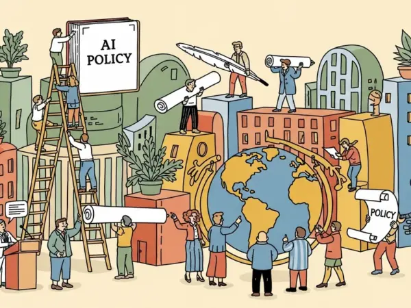 Editorial illustration for: OpenAI Lays Out Its AI Policy and Political-Advocacy Stance