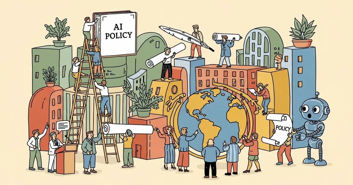 Editorial illustration for: OpenAI Lays Out Its AI Policy and Political-Advocacy Stance