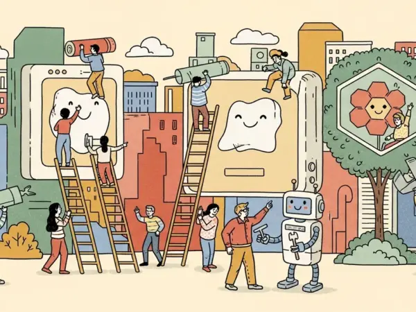 Editorial illustration for: OpenAI Steps Back From Full Automation, Pitches a Human-AI 'Tandem'