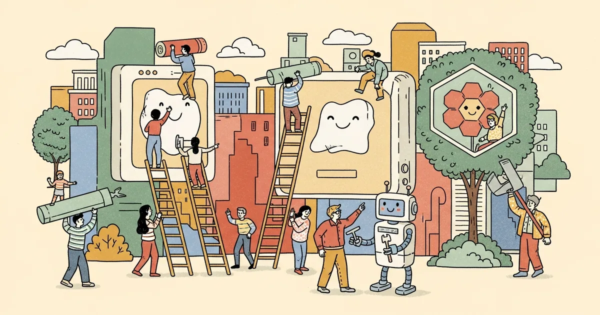 Editorial illustration for: OpenAI Steps Back From Full Automation, Pitches a Human-AI 'Tandem'