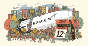 Editorial illustration for: SpaceX IPO Prices June 11, Trades June 12 at a $1.75 Trillion Valuation