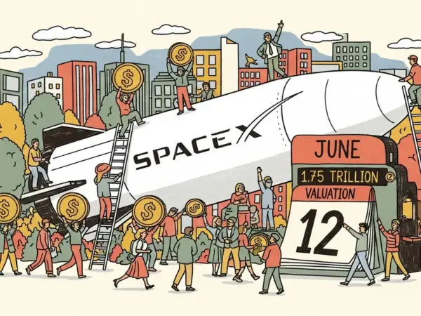 Editorial illustration for: SpaceX IPO Prices June 11, Trades June 12 at a $1.75 Trillion Valuation