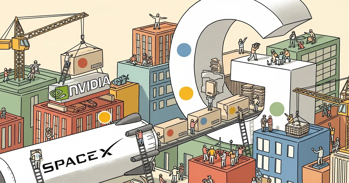 Editorial illustration for: SpaceX Signs $920 Million-a-Month Deal to Supply Google 110,000 Nvidia Chips